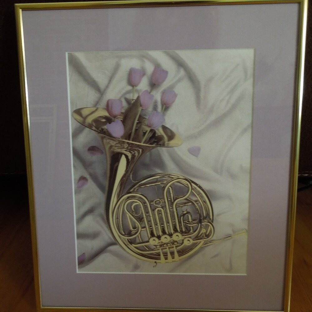 Pretty French Horn Matted and Framed Print